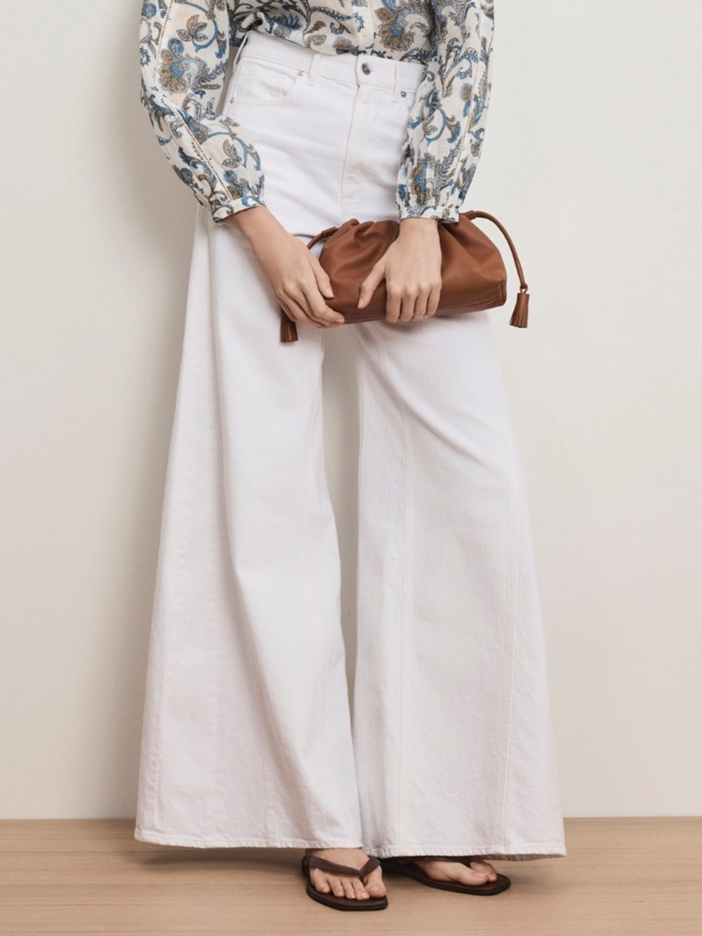 Veronica Beard White Wide-Leg Flare Jeans - Clean White Denim
